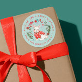 Cute Rabbit Christmas Holiday Name blue Runder Aufkleber