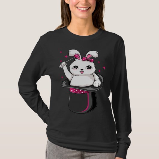Cute Rabbit In A Hat Magician Performer Illusioni T-Shirt (Vorderseite)