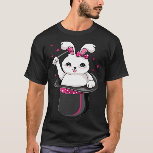 Cute Rabbit In A Hat Magician Performer Illusioni T-Shirt (Vorderseite)