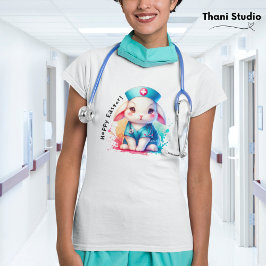 Cute Rabbit Nurse Hoppy Easter & Custom Name T-Shirt