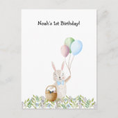 Cute Rabbit On A Picnic With Balloons Invitation Postkarte (Vorderseite)