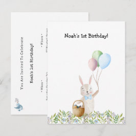 Cute Rabbit On A Picnic With Balloons Invitation Postkarte
