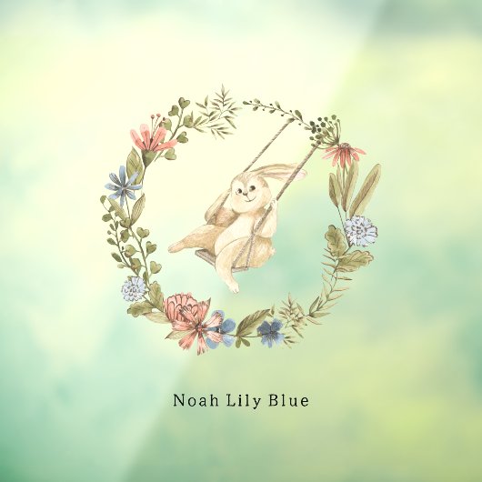 Cute Rabbit On A Swing Floral Wreath Name Sticker (Blatt 3)