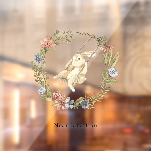 Cute Rabbit On A Swing Floral Wreath Name Sticker (Blatt 2)