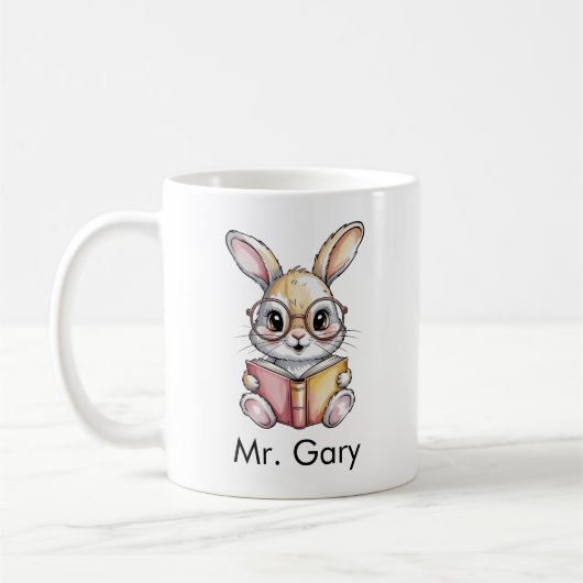 Cute Rabbit Reading a Book Custom Kaffeetasse (Links)