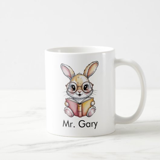 Cute Rabbit Reading a Book Custom Kaffeetasse (Rechts)