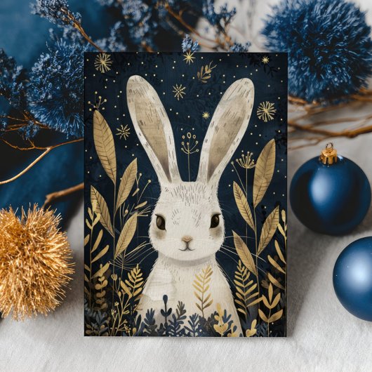 Cute Rabbit Winter Woodland Elegant Christmas Postkarte