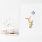 Cute Rabbit With Blue Balloon Nursery Poster