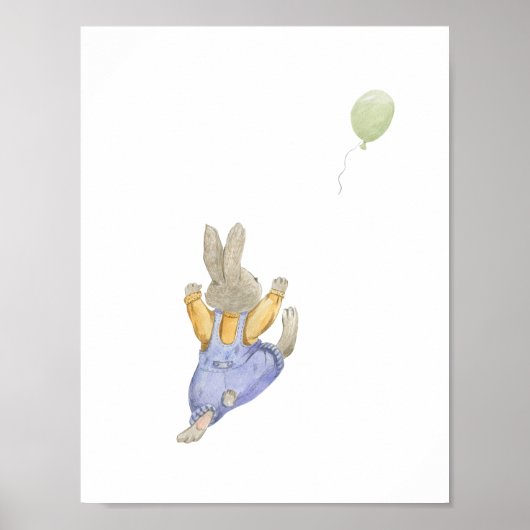 Cute Rabbit With Green Balloon Nursery Poster (Vorne)