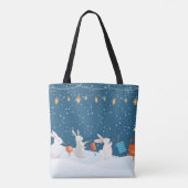 Cute Rabbits Lantern Parade Through Snow Christmas Tasche (Rückseite)