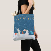 Cute Rabbits Lantern Parade Through Snow Christmas Tasche (Von Nahem)