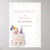 Cute Rabbits on Cake Joint Birthday Sister Welcome Poster (Vorne)