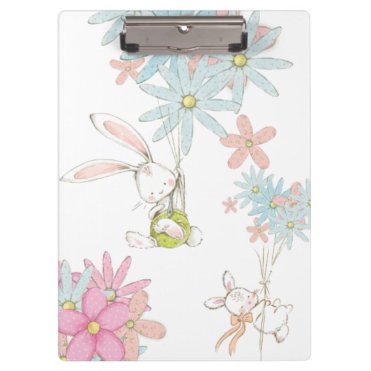 Cute rabbits with flowers notebook klemmbrett (Vorderseite)