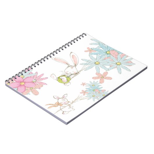 Cute rabbits with flowers notebook notizblock (Linke Seite)