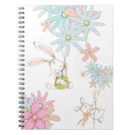 Cute rabbits with flowers notebook notizblock