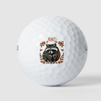 Cute Raccoon Animal logo Monogram Art Golfball