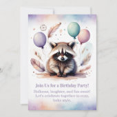 Cute Raccoon Birthday Invitation Woodland Boho  Einladung (Vorderseite)