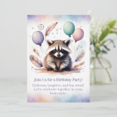 Cute Raccoon Birthday Invitation Woodland Boho  Einladung (Stehend Vorderseite)