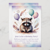 Cute Raccoon Birthday Invitation Woodland Boho Einladung (Vorne/Hinten)
