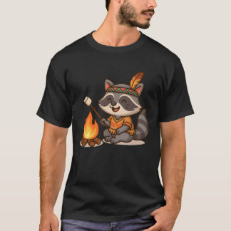 Cute Raccoon Camping and Roasting Marshmallow retr T-Shirt