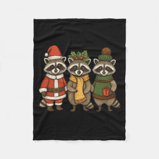 Cute Raccoon Christmas Funny Holiday Santa Claus A Fleecedecke (Vorderseite)