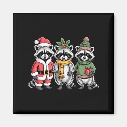Cute Raccoon Christmas Funny Holiday Santa Claus A Magnet (Vorne)