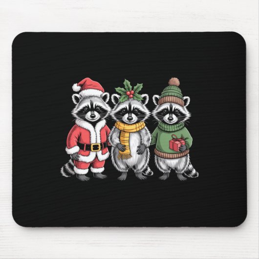 Cute Raccoon Christmas Funny Holiday Santa Claus A Mousepad (Vorne)
