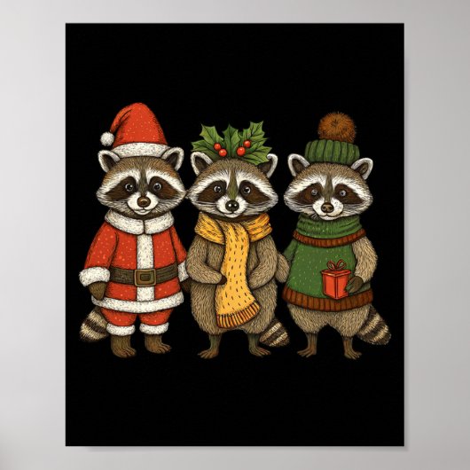 Cute Raccoon Christmas Funny Holiday Santa Claus A Poster (Vorne)