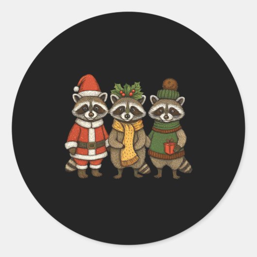 Cute Raccoon Christmas Funny Holiday Santa Claus A Runder Aufkleber (Vorderseite)