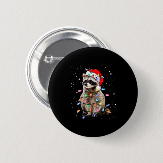 Cute Raccoon Christmas Tree Lights Pajama Raccoon Button (Vorne & Hinten)