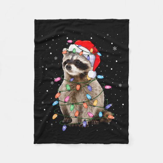 Cute Raccoon Christmas Tree Lights Pajama Raccoon  Fleecedecke (Vorderseite)
