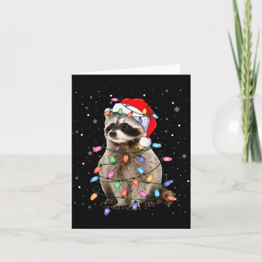 Cute Raccoon Christmas Tree Lights Pajama Raccoon Karte (Vorderseite)