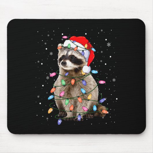 Cute Raccoon Christmas Tree Lights Pajama Raccoon Mousepad (Vorne)