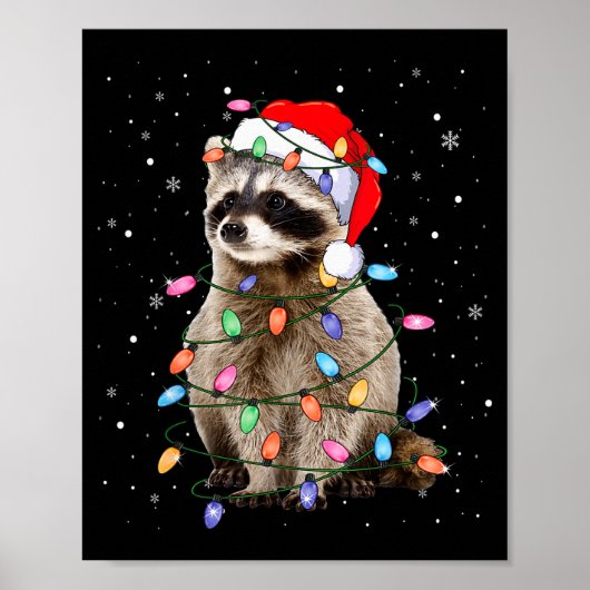 Cute Raccoon Christmas Tree Lights Pajama Raccoon  Poster (Vorne)