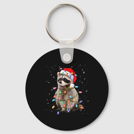 Cute Raccoon Christmas Tree Lights Pajama Raccoon  Schlüsselanhänger (Vorderseite)