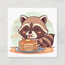 Cute Raccoon Eating Pancakes with Syrup Kawaii Quadratische Visitenkarte