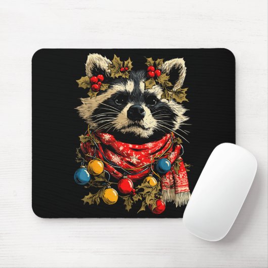 Cute Raccoon F Christmas Lights Festive Forest Ani Mousepad (Mit Mouse)