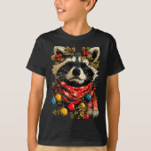 Cute Raccoon F Christmas Lights Festive Forest Ani T-Shirt (Vorderseite)