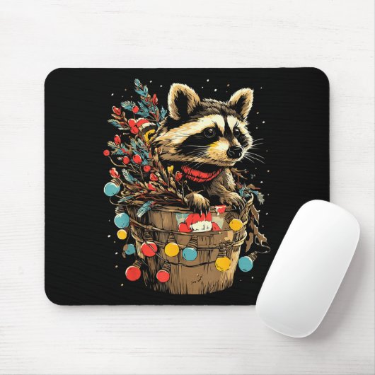Cute Raccoon Festive Winter Scenery Forest Animal Mousepad (Mit Mouse)