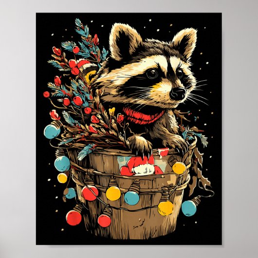 Cute Raccoon Festive Winter Scenery Forest Animal Poster (Vorne)