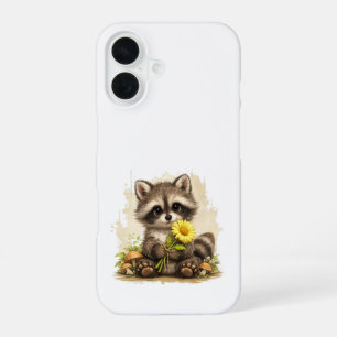 Cute Raccoon Flower Phone Case – Kawaii Art iPhone 16 Hülle