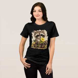 Cute Raccoon Flower T-Shirt – Adorable Gift Tri-Blend Shirt