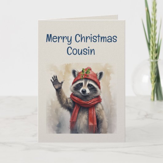 Cute Raccoon Fun Animal Cousin Christmas Karte (Vorderseite)