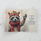 Cute Raccoon Fun Animal Cousin Christmas Karte (Innenseite)