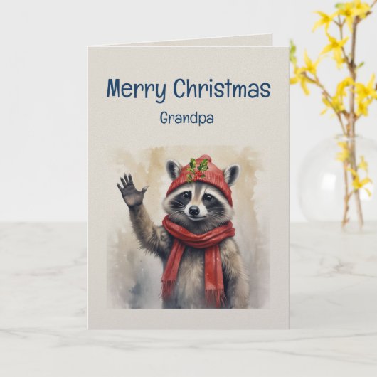 Cute Raccoon Fun Animal Grandpa Christmas Karte (Gelbe Blume)