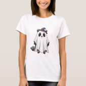 Cute Raccoon Ghost in Witch Hat Halloween T-Shirt (Vorderseite)