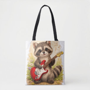 Cute Raccoon Guitar Tote Bag Kawaii Animal Tasche