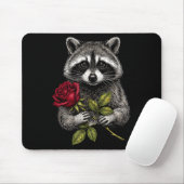 Cute Raccoon Holding A Red Rose Sweet Raccoon Love Mousepad (Mit Mouse)