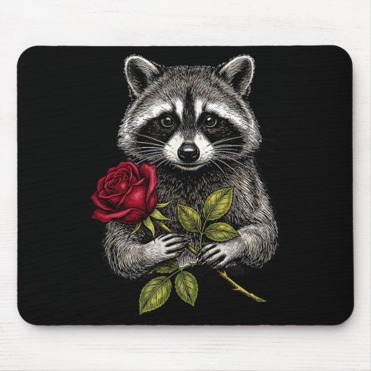 Cute Raccoon Holding A Red Rose Sweet Raccoon Love Mousepad (Vorne)