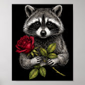 Cute Raccoon Holding A Red Rose Sweet Raccoon Love Poster (Vorne)